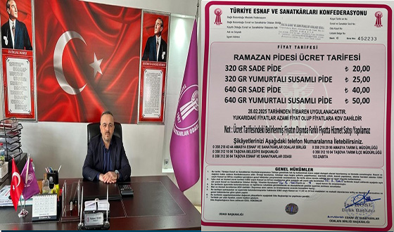 Taşova Esnaf Odası Ramazan Pidesi Fiyatlarını Açıkladı