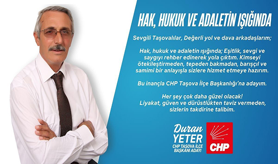 CHP Taşova İlçe Başkanlığı’na Duran Yeter Adaylığını Açıkladı