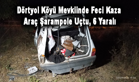 Dörtyol Köyü Mevkiinde Feci Kaza: Araç Şarampole Uçtu, 6 Yaralı