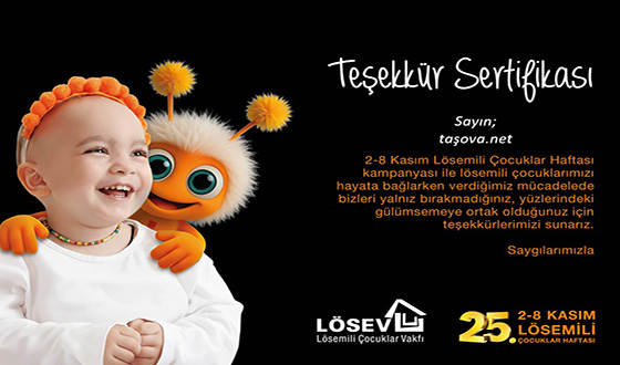 LÖSEV’den Haber Sitemize Teşekkür Sertifikası